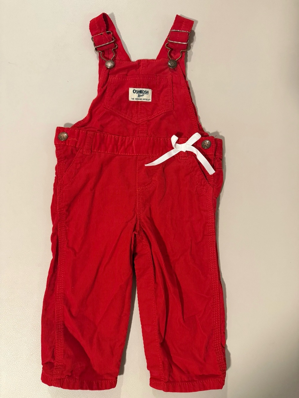 ❤️ OshKosh B'gosh Bright Red Corduroy Overalls with White Bow
